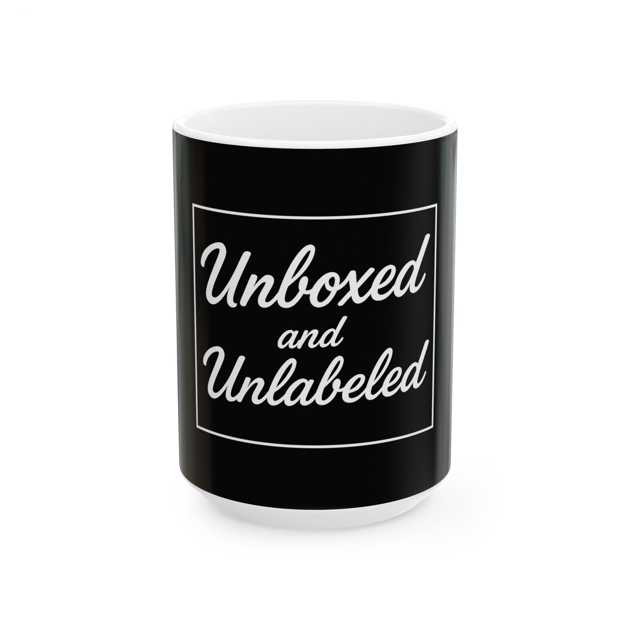 Modern Ceramic Mug - Unboxed and Unlabeled, Gift for Coffee Lovers, Minimalist Mug, Unique Tea Cup, Black and White Kitchen Decor